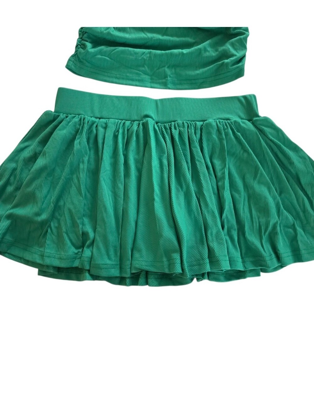 Emerald Green Ribbed 2-Piece Skort Set NWOT | Stretchy Top & Skirt Shorts - Picture 4 of 5
